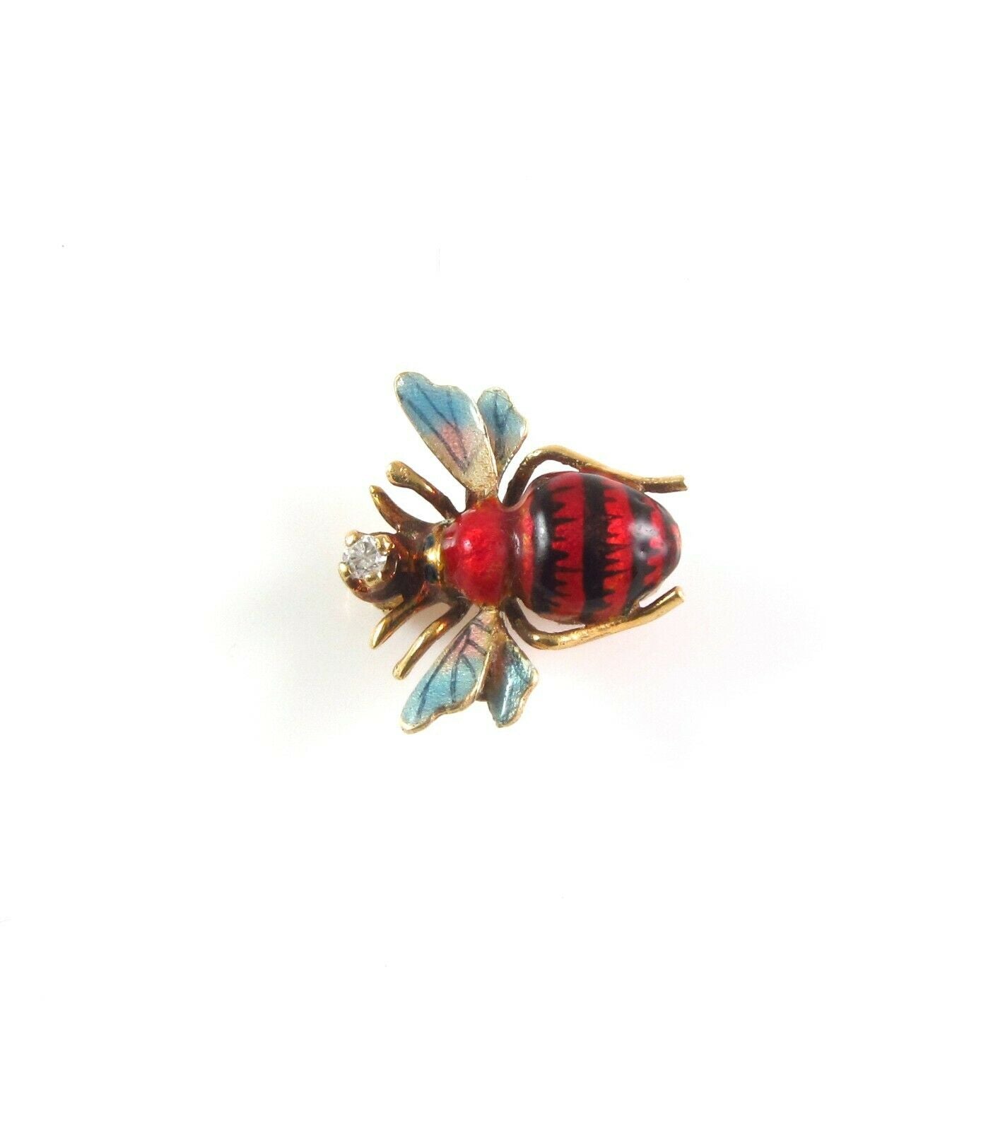 Vintage Estate14k Gold Polychrome Enamel & Diamond Bug Insect Bee Brooch Pin