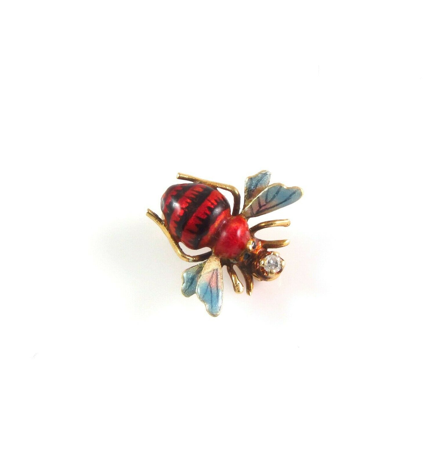 Vintage Estate14k Gold Polychrome Enamel & Diamond Bug Insect Bee Brooch Pin