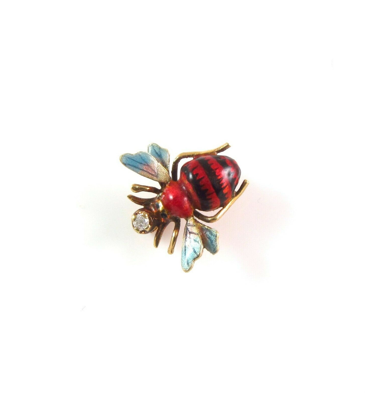 Vintage Estate14k Gold Polychrome Enamel & Diamond Bug Insect Bee Brooch Pin