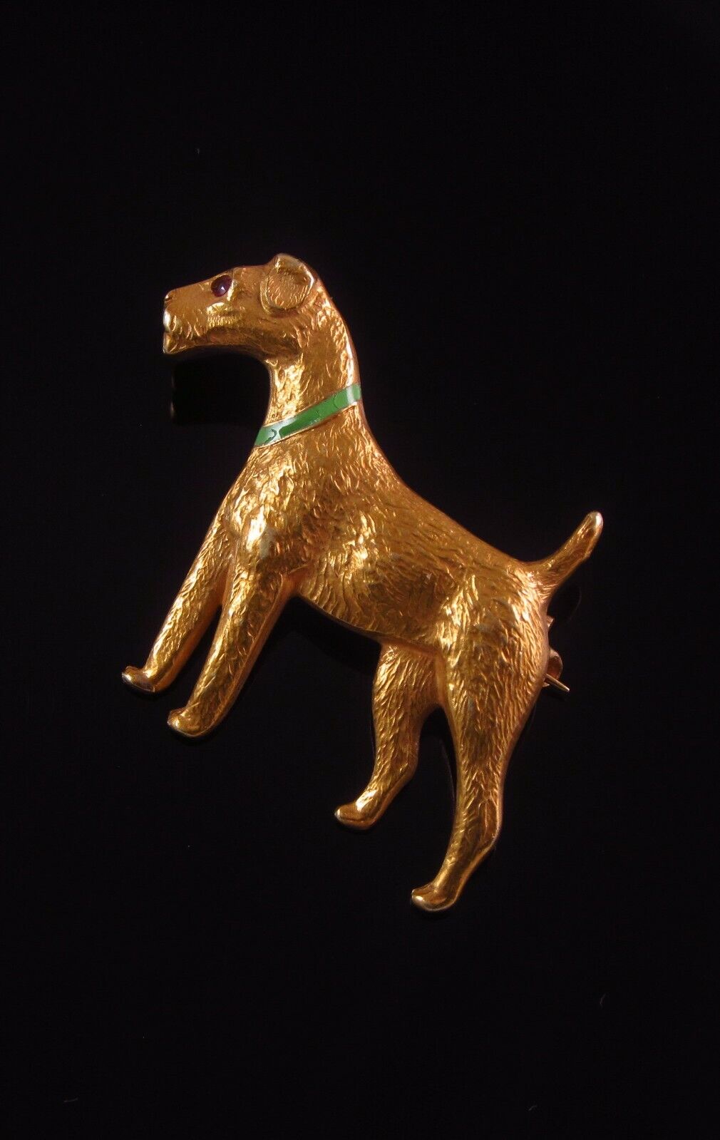 Vintage 14K Gold Enamel Sloan u0026 Co. Irish Terrier Dog Brooch Pin With Ruby  Eye