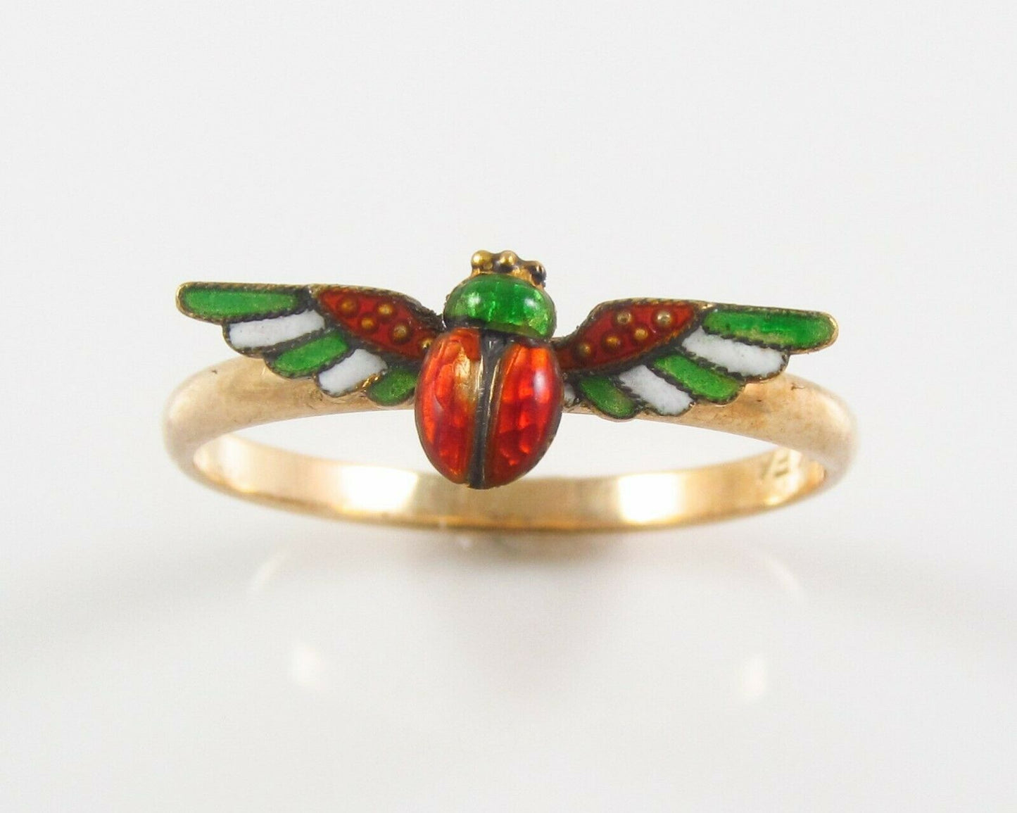 14K gold Victorian Egyptian Revival enamel scarab ring