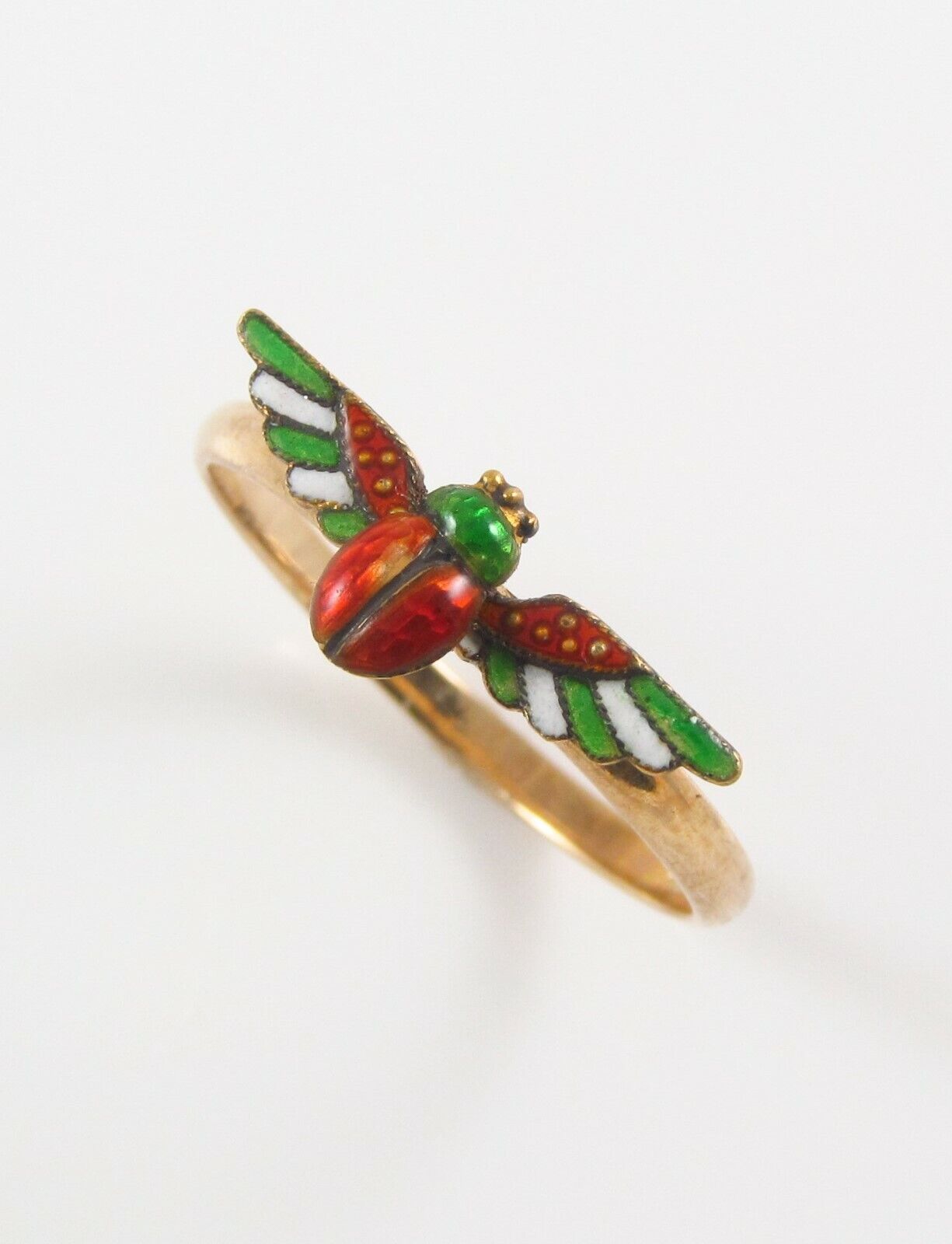 14K Gold Victorian Egyptian Revival Enamel Winged Scarab Conversion Ring 7.75