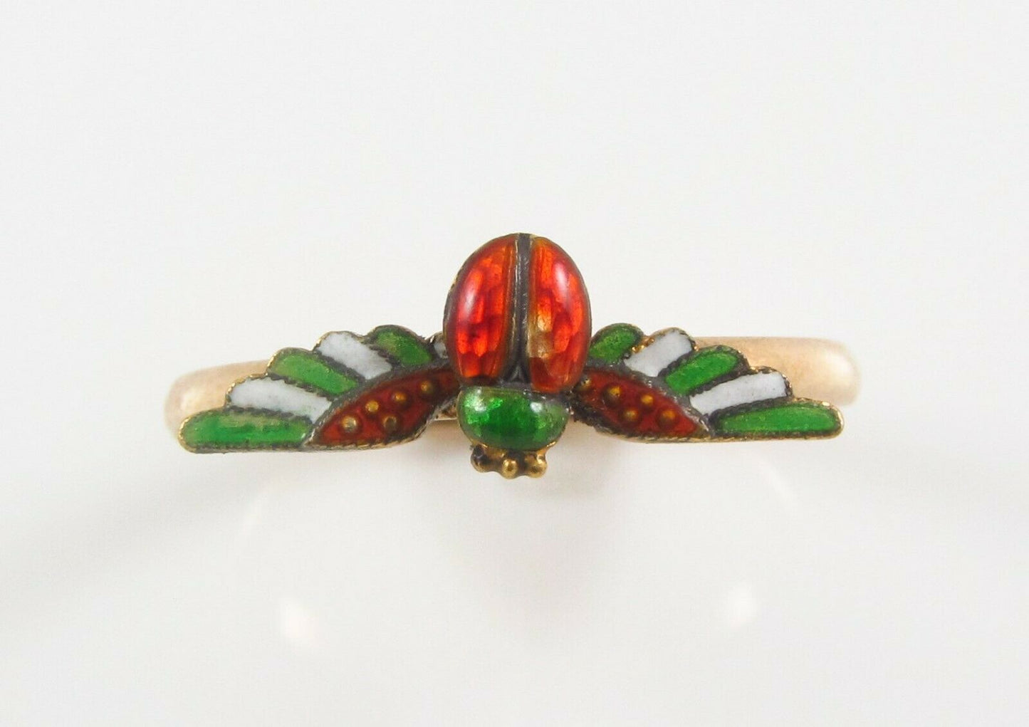 14K Gold Victorian Egyptian Revival Enamel Winged Scarab Conversion Ring 7.75