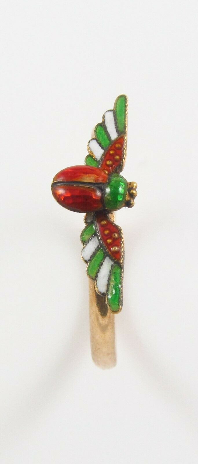 14K Gold Victorian Egyptian Revival Enamel Winged Scarab Conversion Ring 7.75